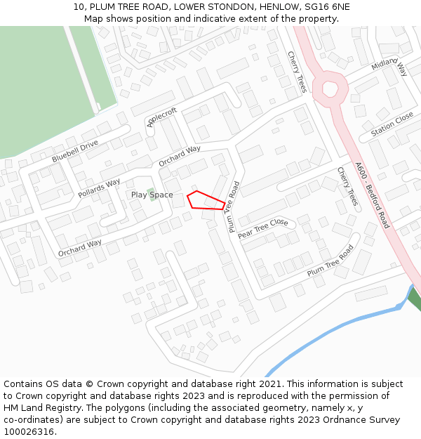 10, PLUM TREE ROAD, LOWER STONDON, HENLOW, SG16 6NE: Location map and indicative extent of plot