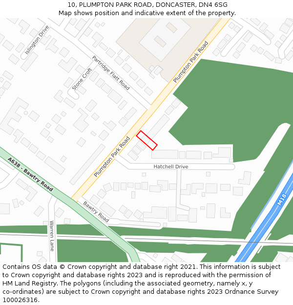 10, PLUMPTON PARK ROAD, DONCASTER, DN4 6SG: Location map and indicative extent of plot