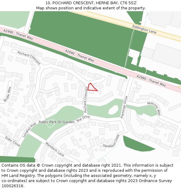 10, POCHARD CRESCENT, HERNE BAY, CT6 5SZ: Location map and indicative extent of plot