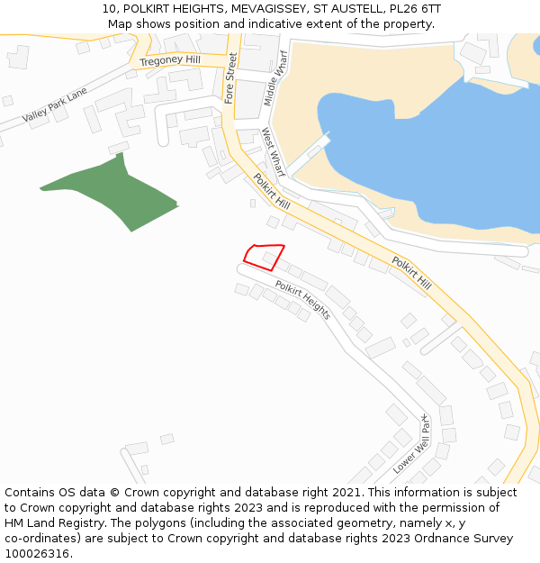 10, POLKIRT HEIGHTS, MEVAGISSEY, ST AUSTELL, PL26 6TT: Location map and indicative extent of plot