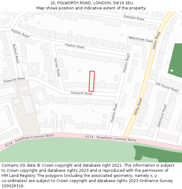 10, POLWORTH ROAD, LONDON, SW16 2EU: Location map and indicative extent of plot