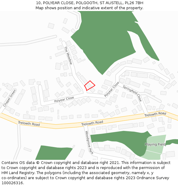 10, POLYEAR CLOSE, POLGOOTH, ST AUSTELL, PL26 7BH: Location map and indicative extent of plot