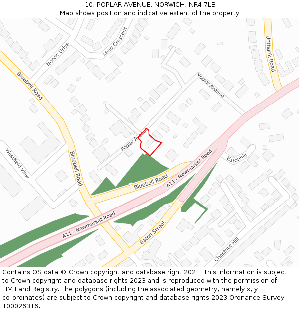 10, POPLAR AVENUE, NORWICH, NR4 7LB: Location map and indicative extent of plot