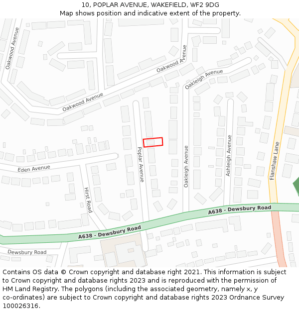 10, POPLAR AVENUE, WAKEFIELD, WF2 9DG: Location map and indicative extent of plot