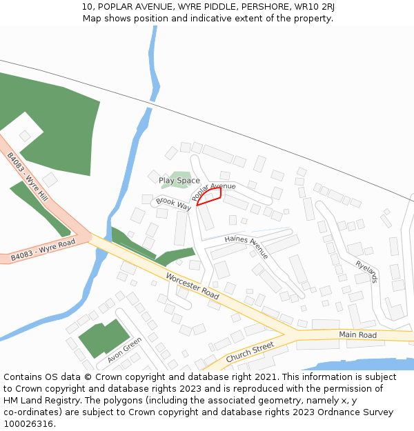 10, POPLAR AVENUE, WYRE PIDDLE, PERSHORE, WR10 2RJ: Location map and indicative extent of plot