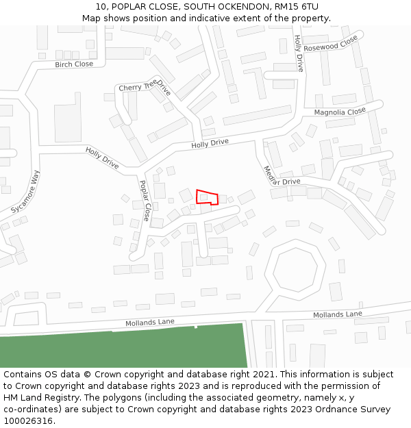 10, POPLAR CLOSE, SOUTH OCKENDON, RM15 6TU: Location map and indicative extent of plot