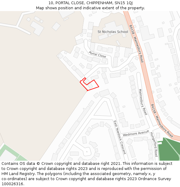 10, PORTAL CLOSE, CHIPPENHAM, SN15 1QJ: Location map and indicative extent of plot