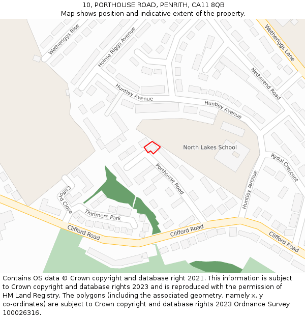 10, PORTHOUSE ROAD, PENRITH, CA11 8QB: Location map and indicative extent of plot