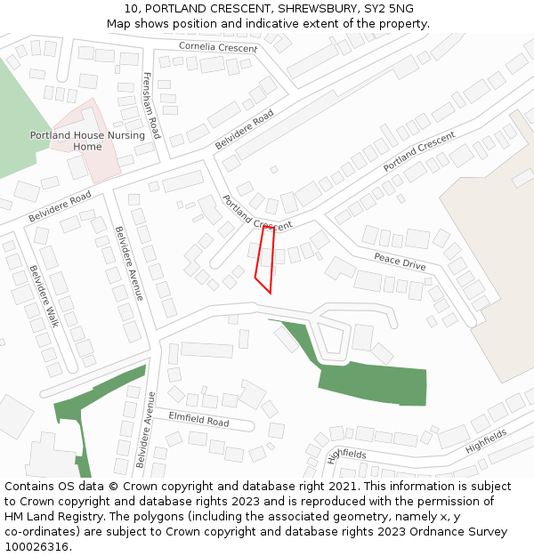 10, PORTLAND CRESCENT, SHREWSBURY, SY2 5NG: Location map and indicative extent of plot