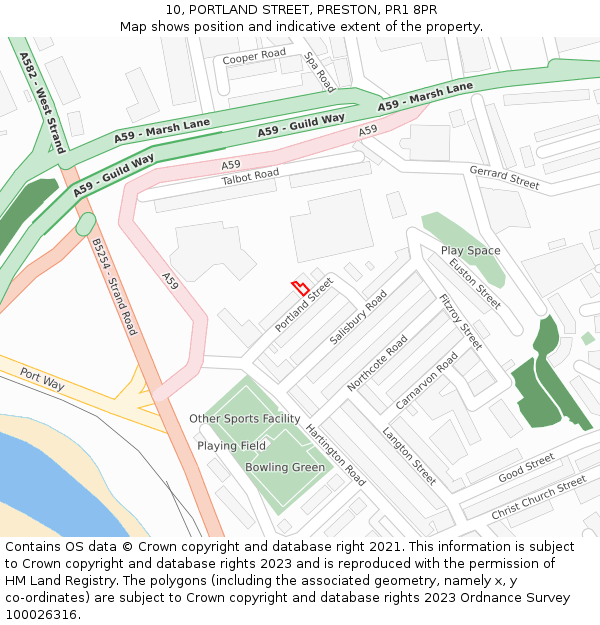 10, PORTLAND STREET, PRESTON, PR1 8PR: Location map and indicative extent of plot