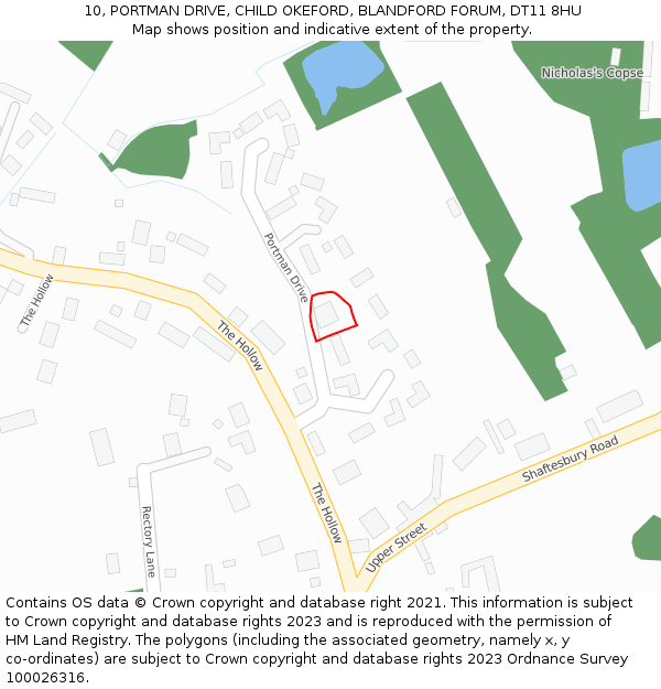 10, PORTMAN DRIVE, CHILD OKEFORD, BLANDFORD FORUM, DT11 8HU: Location map and indicative extent of plot