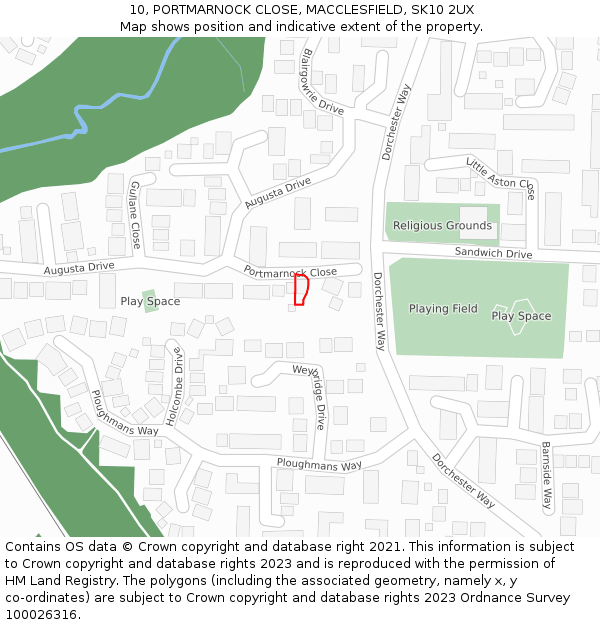 10, PORTMARNOCK CLOSE, MACCLESFIELD, SK10 2UX: Location map and indicative extent of plot