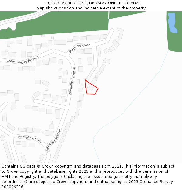 10, PORTMORE CLOSE, BROADSTONE, BH18 8BZ: Location map and indicative extent of plot