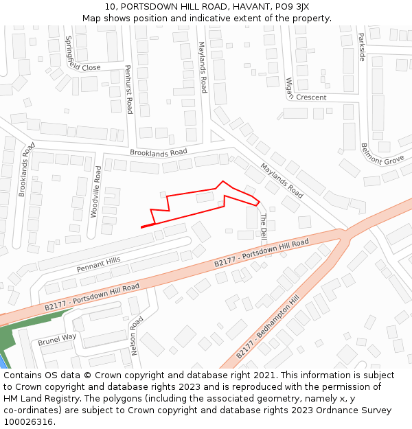 10, PORTSDOWN HILL ROAD, HAVANT, PO9 3JX: Location map and indicative extent of plot