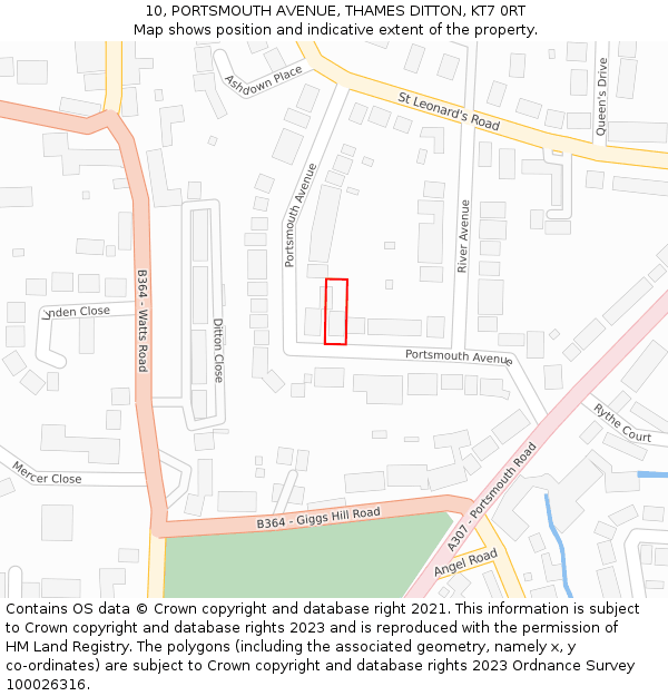 10, PORTSMOUTH AVENUE, THAMES DITTON, KT7 0RT: Location map and indicative extent of plot