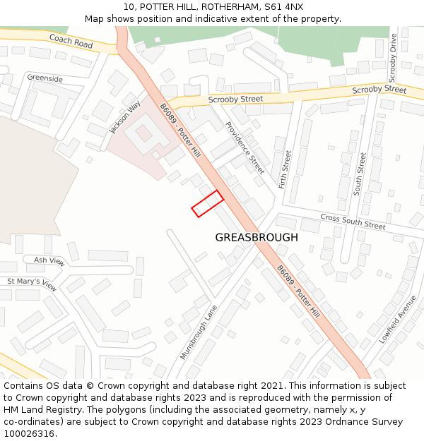 10, POTTER HILL, ROTHERHAM, S61 4NX: Location map and indicative extent of plot