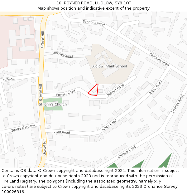10, POYNER ROAD, LUDLOW, SY8 1QT: Location map and indicative extent of plot