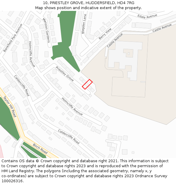 10, PRIESTLEY GROVE, HUDDERSFIELD, HD4 7RG: Location map and indicative extent of plot