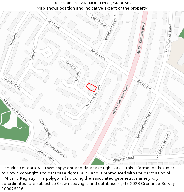 10, PRIMROSE AVENUE, HYDE, SK14 5BU: Location map and indicative extent of plot