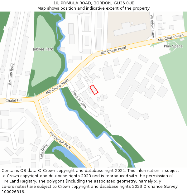 10, PRIMULA ROAD, BORDON, GU35 0UB: Location map and indicative extent of plot
