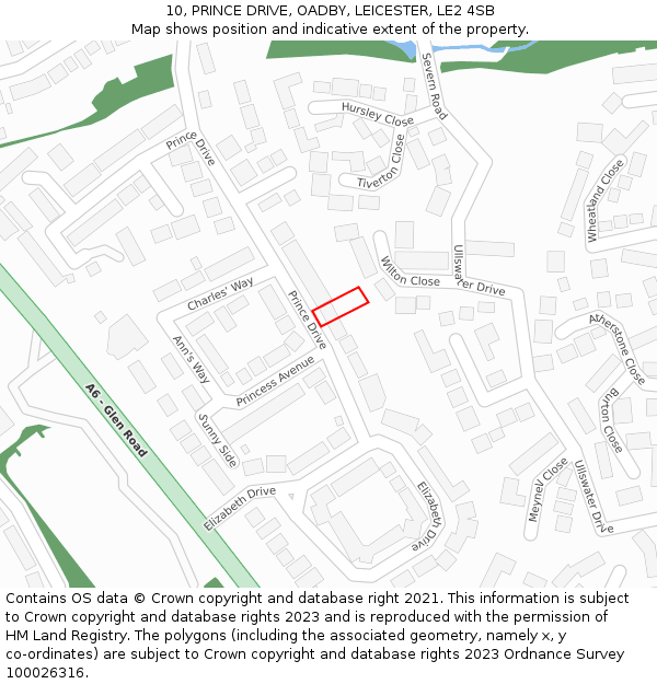 10, PRINCE DRIVE, OADBY, LEICESTER, LE2 4SB: Location map and indicative extent of plot