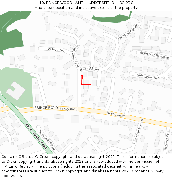 10, PRINCE WOOD LANE, HUDDERSFIELD, HD2 2DG: Location map and indicative extent of plot