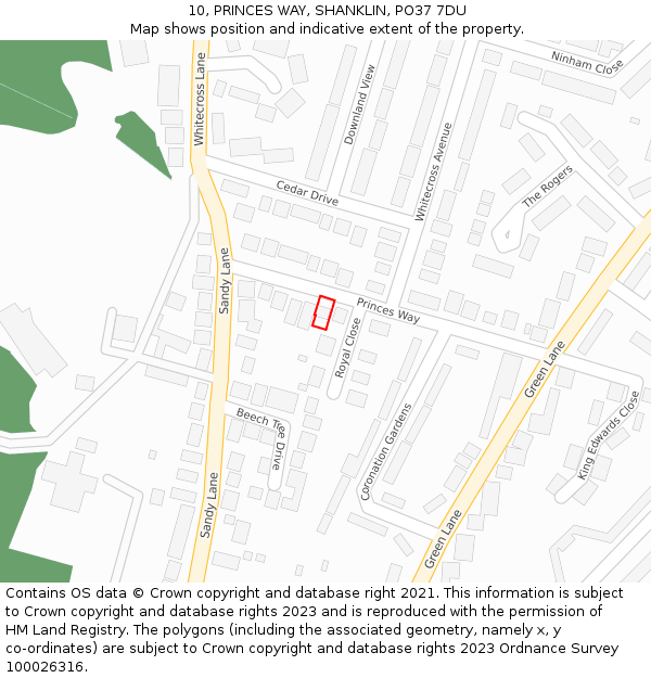 10, PRINCES WAY, SHANKLIN, PO37 7DU: Location map and indicative extent of plot