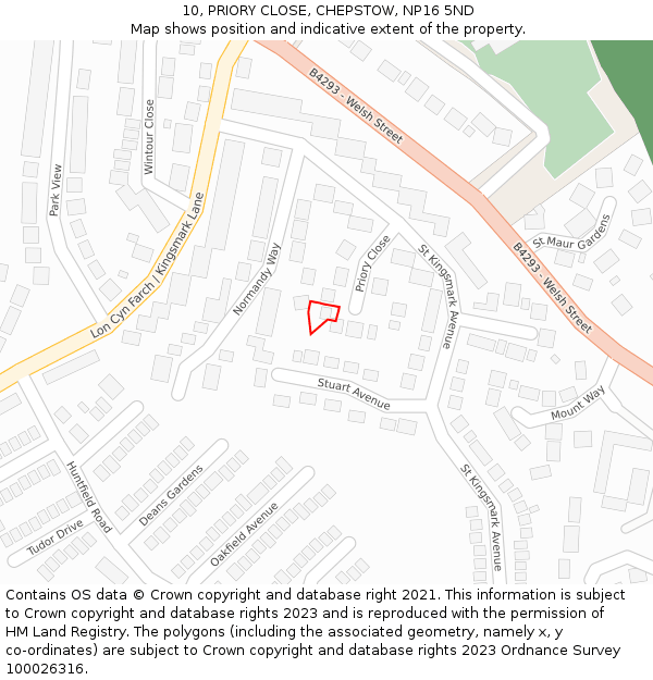 10, PRIORY CLOSE, CHEPSTOW, NP16 5ND: Location map and indicative extent of plot