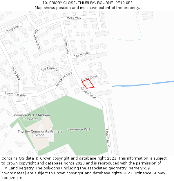 10, PRIORY CLOSE, THURLBY, BOURNE, PE10 0EF: Location map and indicative extent of plot