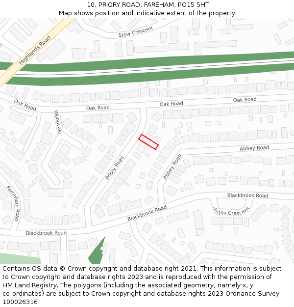 10, PRIORY ROAD, FAREHAM, PO15 5HT: Location map and indicative extent of plot