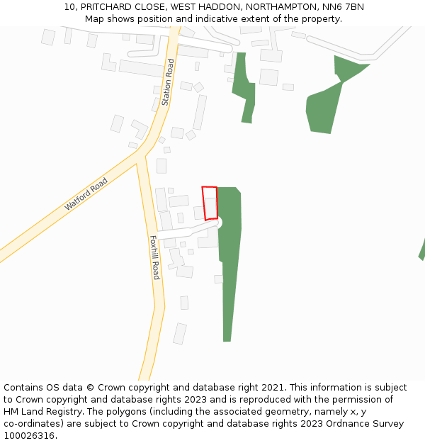 10, PRITCHARD CLOSE, WEST HADDON, NORTHAMPTON, NN6 7BN: Location map and indicative extent of plot