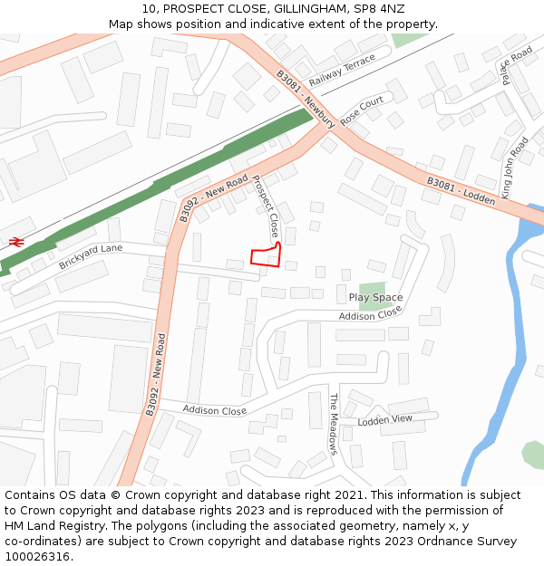 10, PROSPECT CLOSE, GILLINGHAM, SP8 4NZ: Location map and indicative extent of plot