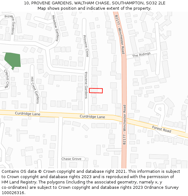 10, PROVENE GARDENS, WALTHAM CHASE, SOUTHAMPTON, SO32 2LE: Location map and indicative extent of plot