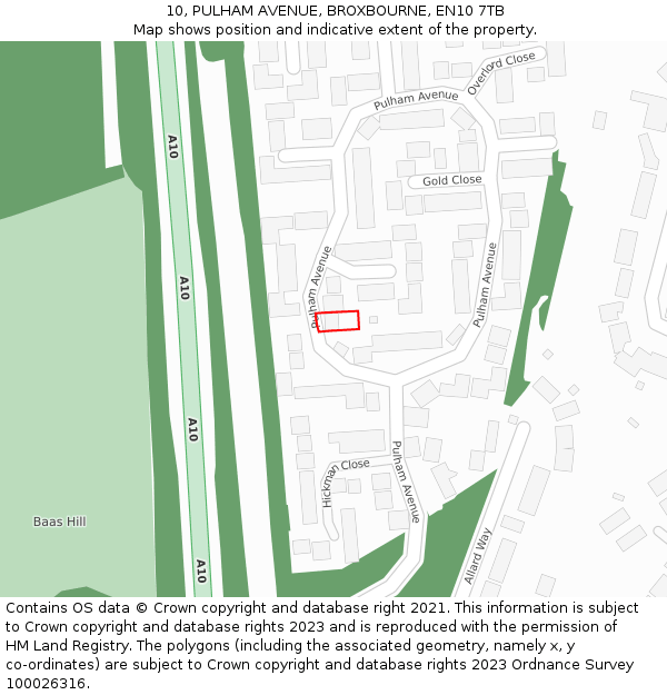 10, PULHAM AVENUE, BROXBOURNE, EN10 7TB: Location map and indicative extent of plot