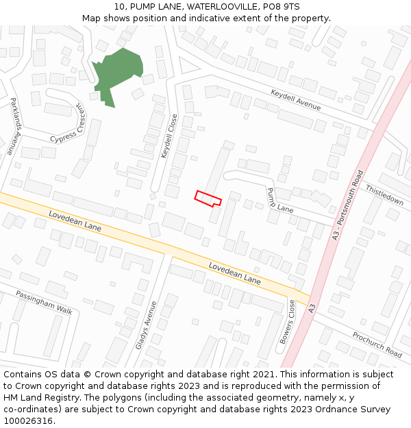 10, PUMP LANE, WATERLOOVILLE, PO8 9TS: Location map and indicative extent of plot