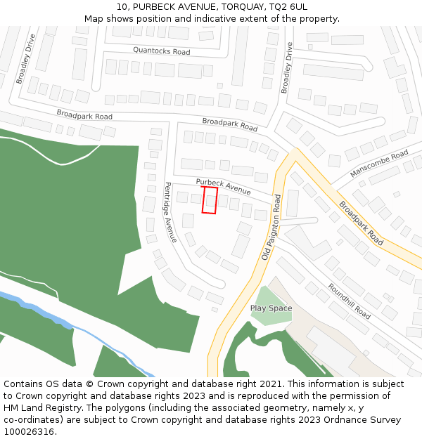 10, PURBECK AVENUE, TORQUAY, TQ2 6UL: Location map and indicative extent of plot