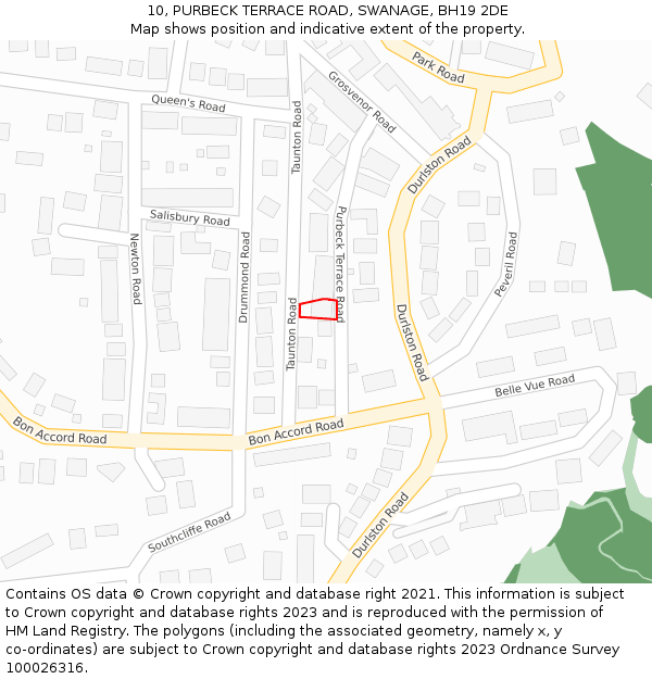 10, PURBECK TERRACE ROAD, SWANAGE, BH19 2DE: Location map and indicative extent of plot