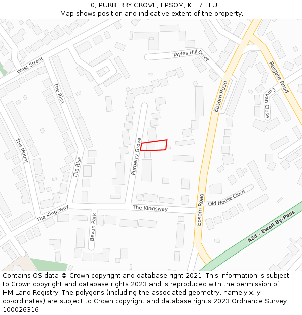 10, PURBERRY GROVE, EPSOM, KT17 1LU: Location map and indicative extent of plot