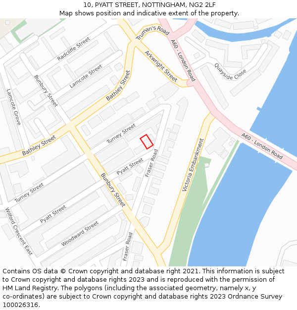 10, PYATT STREET, NOTTINGHAM, NG2 2LF: Location map and indicative extent of plot