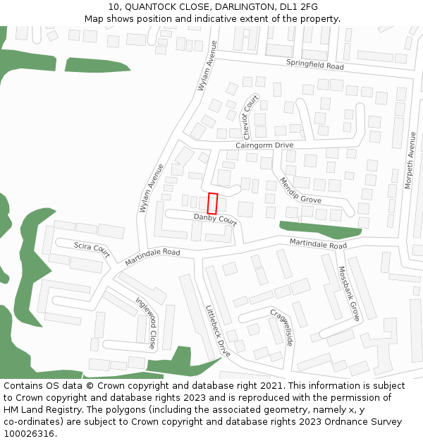 10, QUANTOCK CLOSE, DARLINGTON, DL1 2FG: Location map and indicative extent of plot