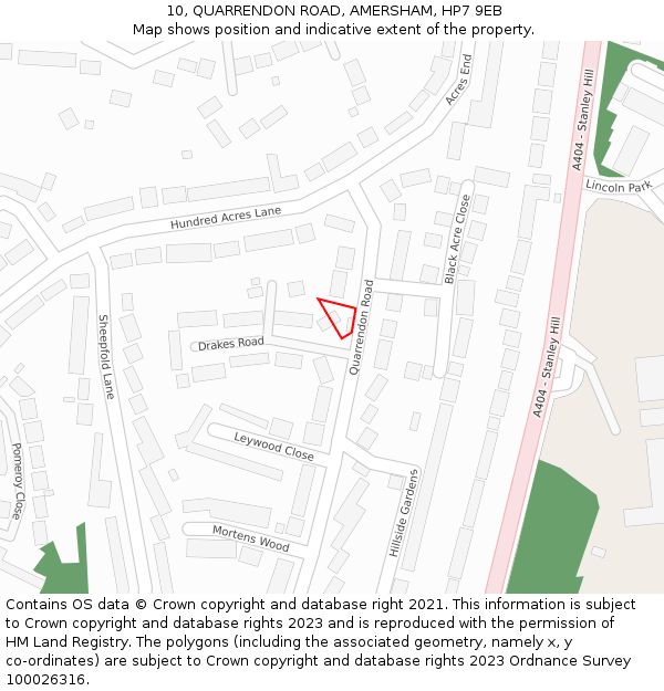 10, QUARRENDON ROAD, AMERSHAM, HP7 9EB: Location map and indicative extent of plot