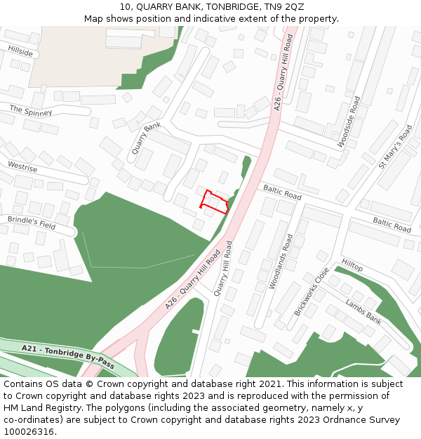 10, QUARRY BANK, TONBRIDGE, TN9 2QZ: Location map and indicative extent of plot