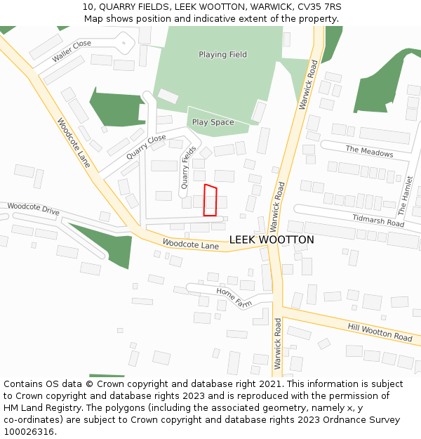 10, QUARRY FIELDS, LEEK WOOTTON, WARWICK, CV35 7RS: Location map and indicative extent of plot