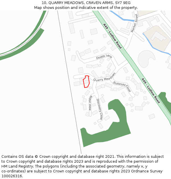 10, QUARRY MEADOWS, CRAVEN ARMS, SY7 9EG: Location map and indicative extent of plot