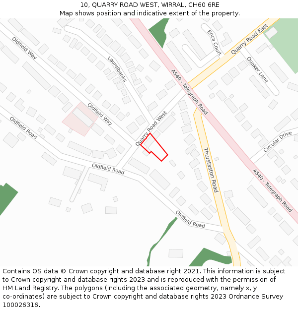 10, QUARRY ROAD WEST, WIRRAL, CH60 6RE: Location map and indicative extent of plot