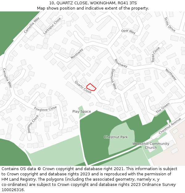 10, QUARTZ CLOSE, WOKINGHAM, RG41 3TS: Location map and indicative extent of plot