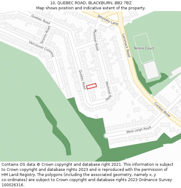 10, QUEBEC ROAD, BLACKBURN, BB2 7BZ: Location map and indicative extent of plot