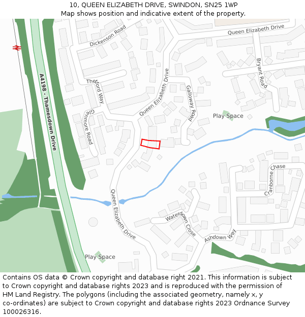 10, QUEEN ELIZABETH DRIVE, SWINDON, SN25 1WP: Location map and indicative extent of plot