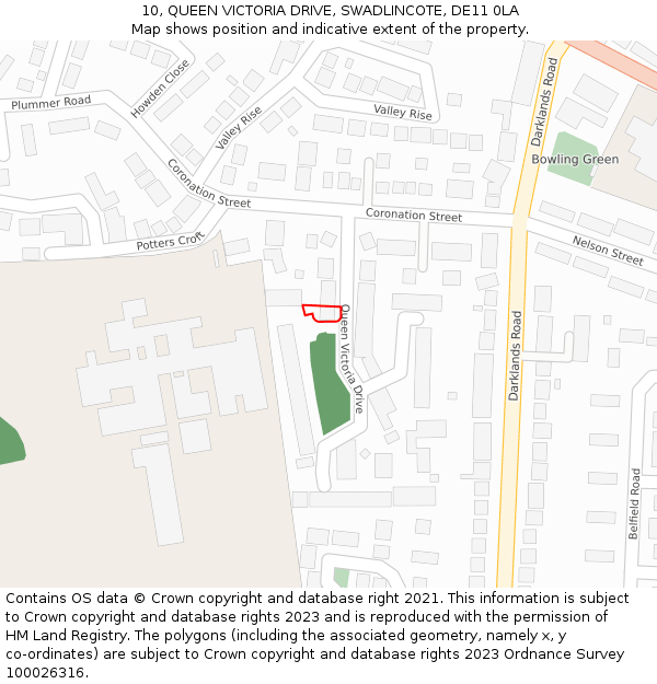 10, QUEEN VICTORIA DRIVE, SWADLINCOTE, DE11 0LA: Location map and indicative extent of plot