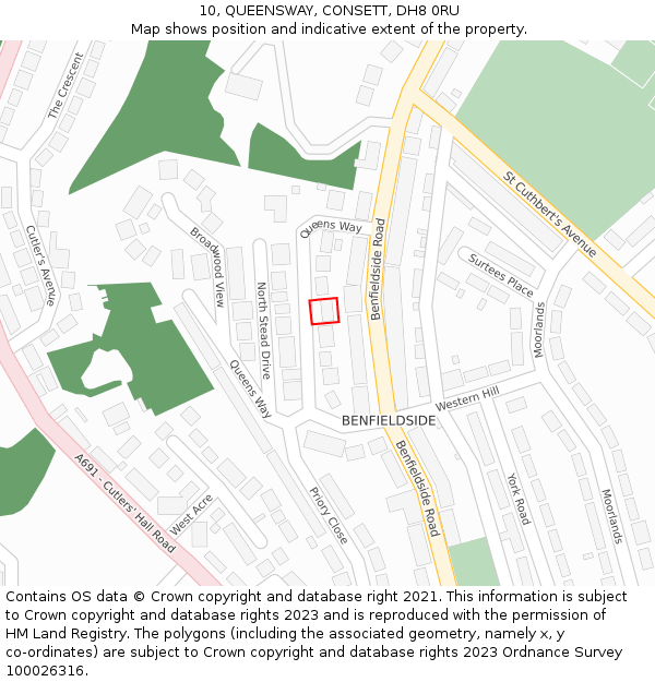 10, QUEENSWAY, CONSETT, DH8 0RU: Location map and indicative extent of plot